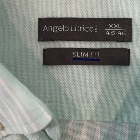 Angelico Litrico Cotton Slim Fit White Blue Striped shirt XXL or 45-46 - Picture 2 of 7